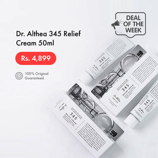 Dr. Althea 345 Relief Cream packaging with promotional text on a white background