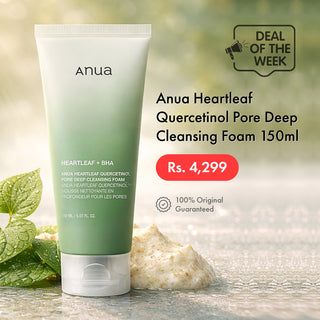Anua Heartleaf Quercetinol Pore Deep Cleansing Foam 150ml with green leaves