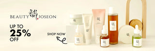 Beauty Joseon skincare products with promotional text on a light background