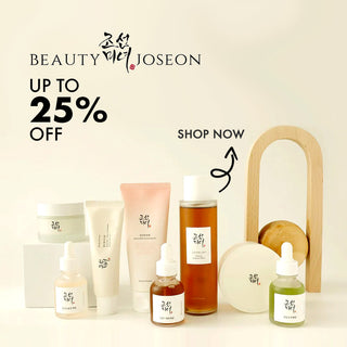 Beauty Joseon skincare products with promotional text on a light background
