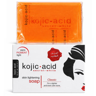 Kojic Acid Secret White soap bar and packaging on a white background