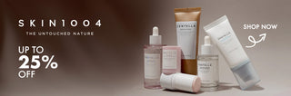 SKIN1004 skincare products with promotional text on a brown background