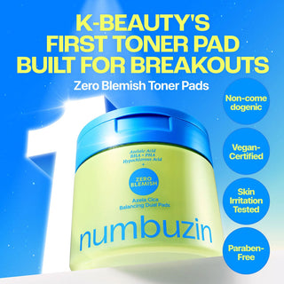 Numbuzin Zero Blemish Azela Cica Balancing Dual Pads, 60 Pads